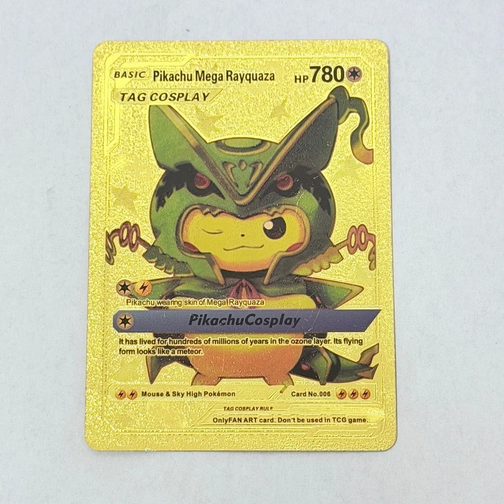 Pikachu Mega Rayquaza Cosplay Gold Metal Fan Art Card T605